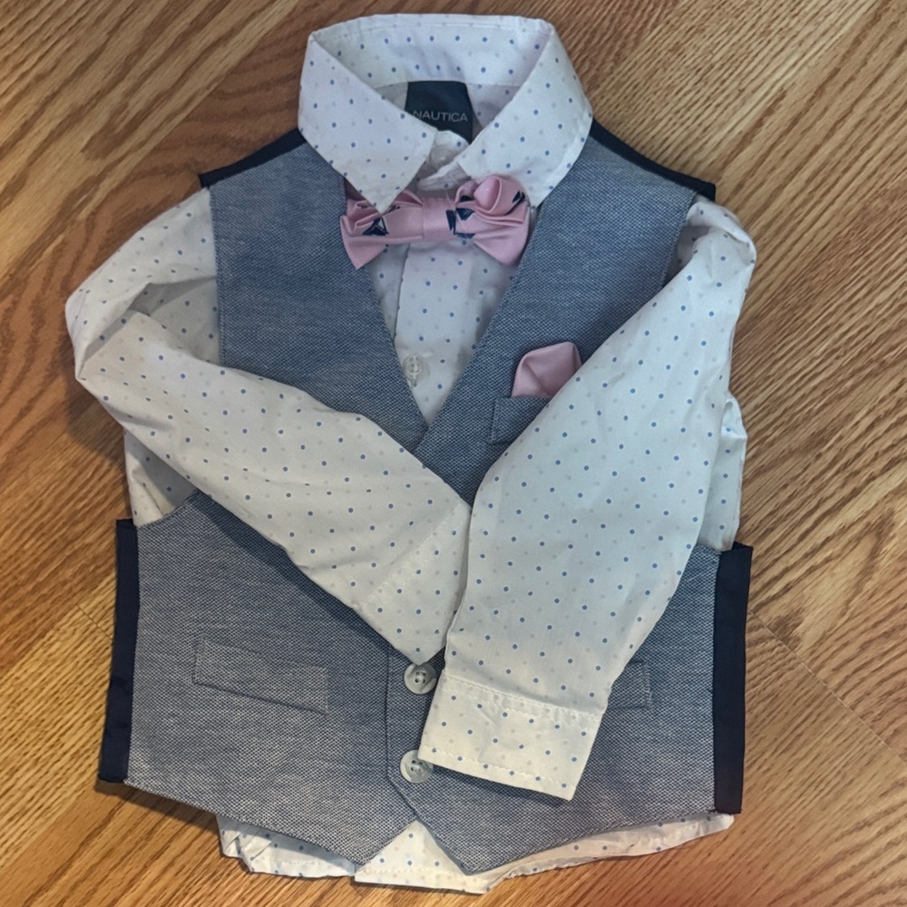 Nautica Kids' Blue Vest with Pink Bow Tie Set